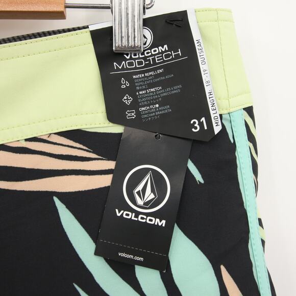 Volcom Swim Trunks Boardshorts Peach Palm Leaf Print 4 Way Stretch Size 31 NWT - Picture 9 of 14